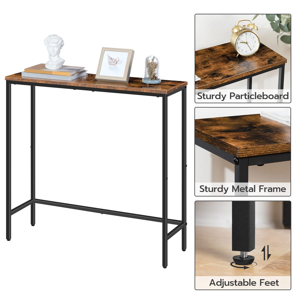 Narrow Console Table, Rustic Brown and Black Y475