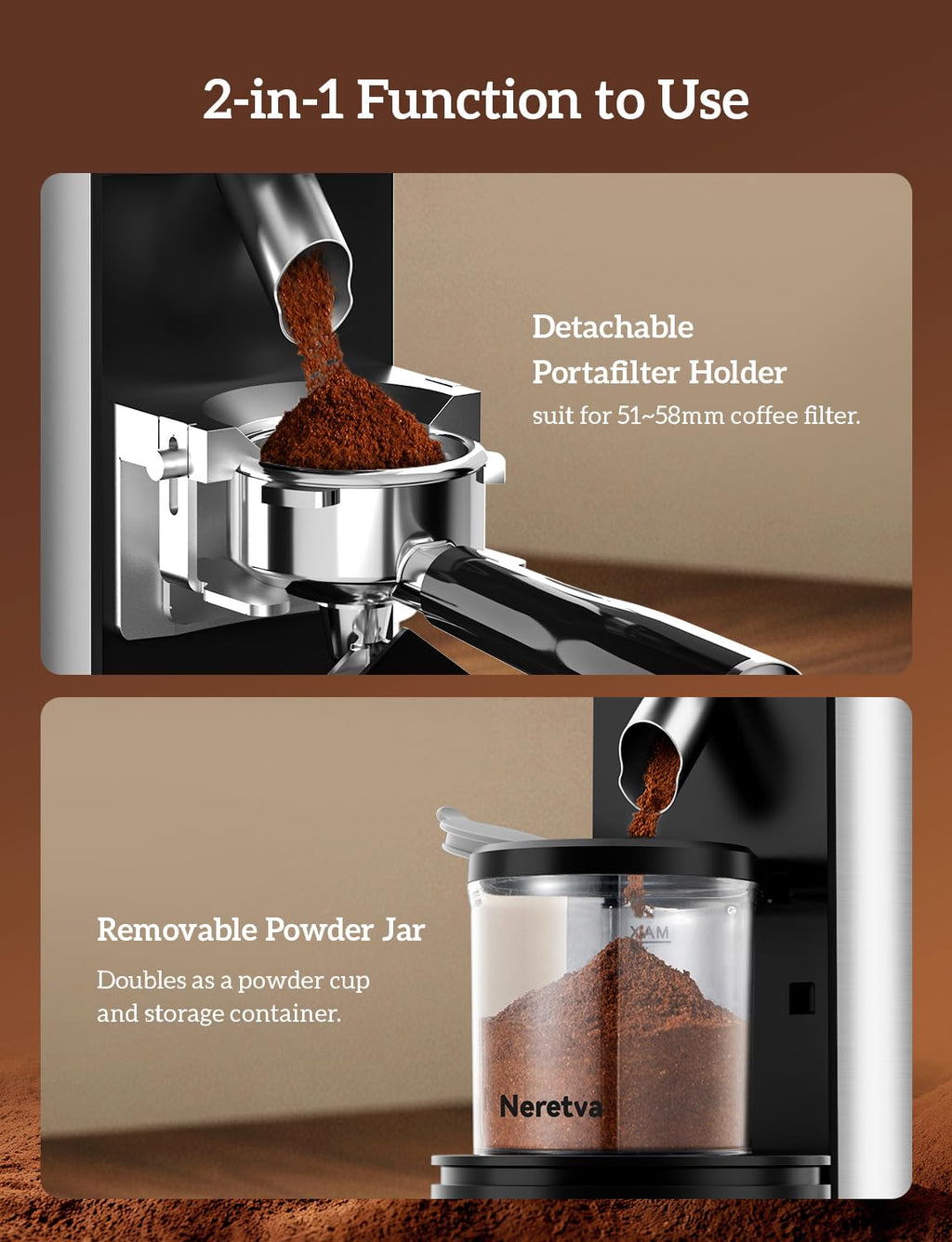 Stainless Steel Espresso Grinder with Portafilter Holder Q6774