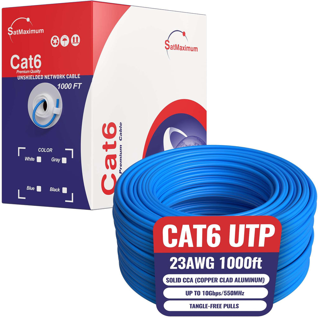 CAT6 Cable 1000ft Solid Ethernet LAN UTP Cable 23AWG 550Mhz RJ45 CCA Wire Blue N787