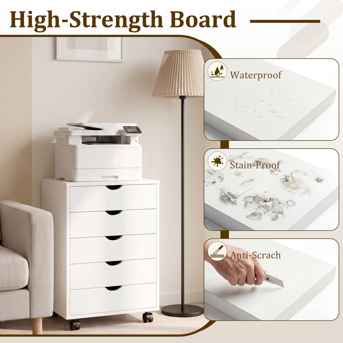 White 5 Drawer Rolling Storage Cabinet M4390