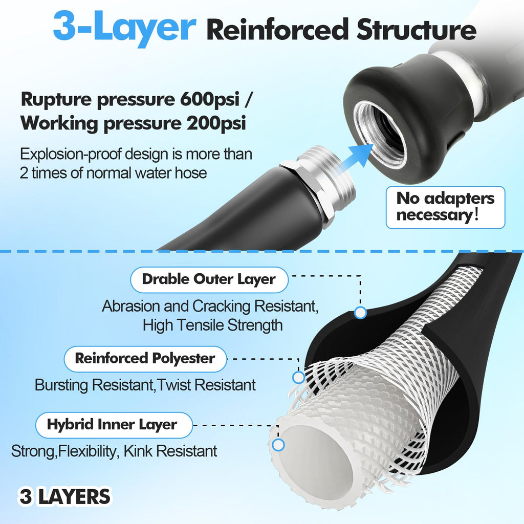 5/8" Hot/Cold Garden Rubber Hose 100 ft with Nozzle P3511