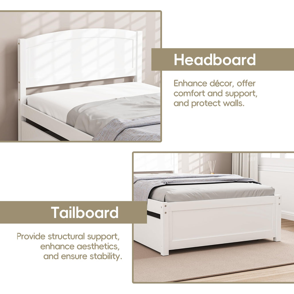 White Twin Trundle Bed with Headboard Q385468