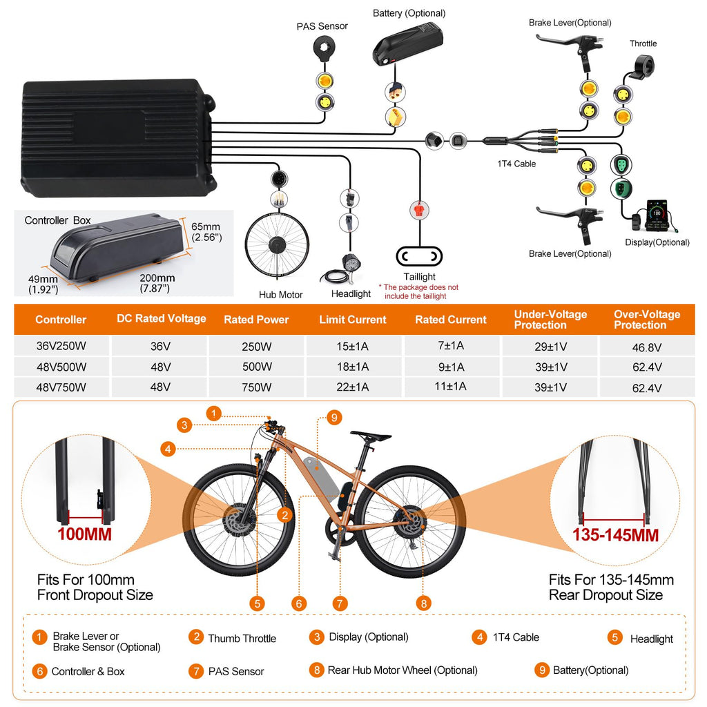 48V 500W 750W Hub Motor Kit G796