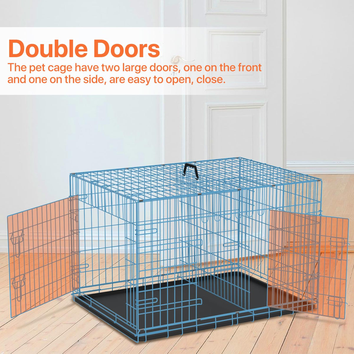 Folding Metal Dog Crate with Plastic Tray & Divider T94339