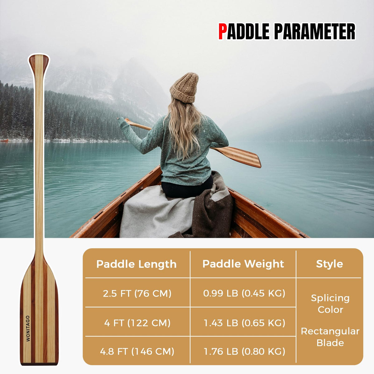 Wooden Canoe Paddle with Palm Grip D699