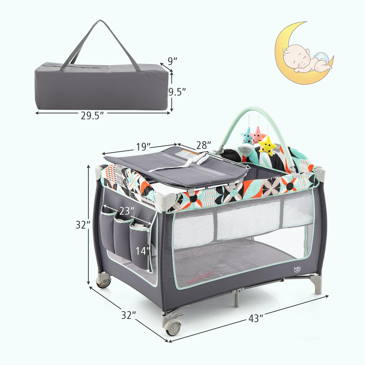 4 in 1 Portable Baby Crib Playpen with Bassinet X74061