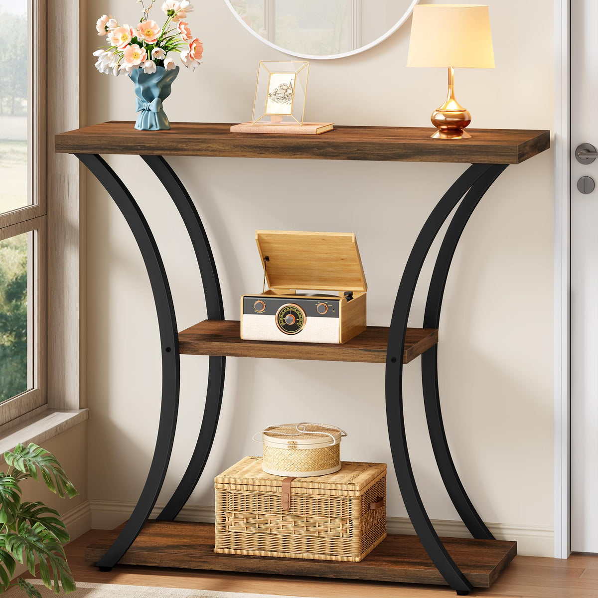 3 Tier Console Table with Open Wood Shelves M401