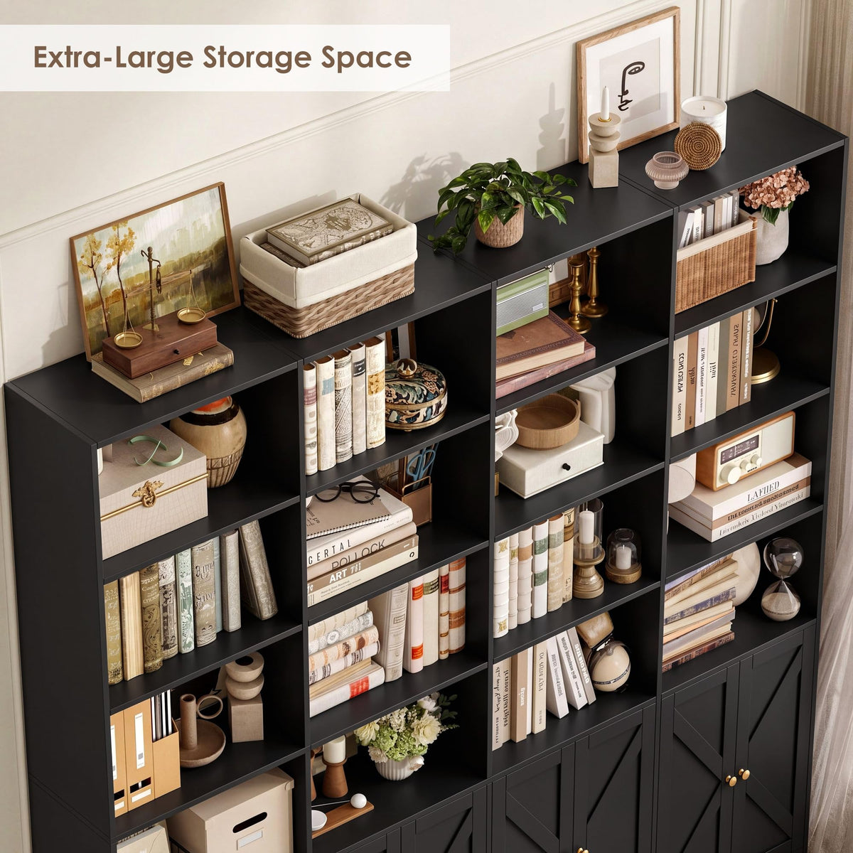 72.8" Black Bookshelf with 8 Doors A5933