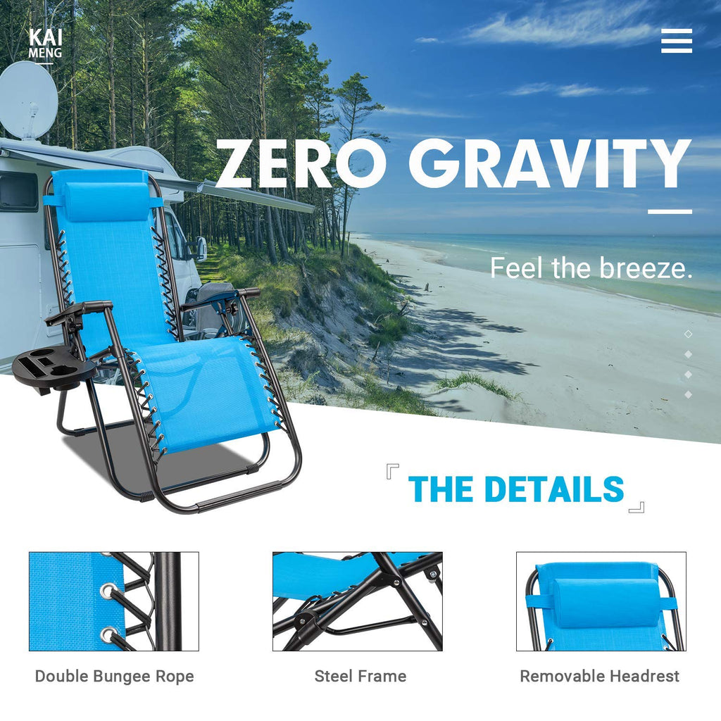 Blue Set of 2 Adjustable Folding Lounge Chair with Pillows and Cup Holders T567564