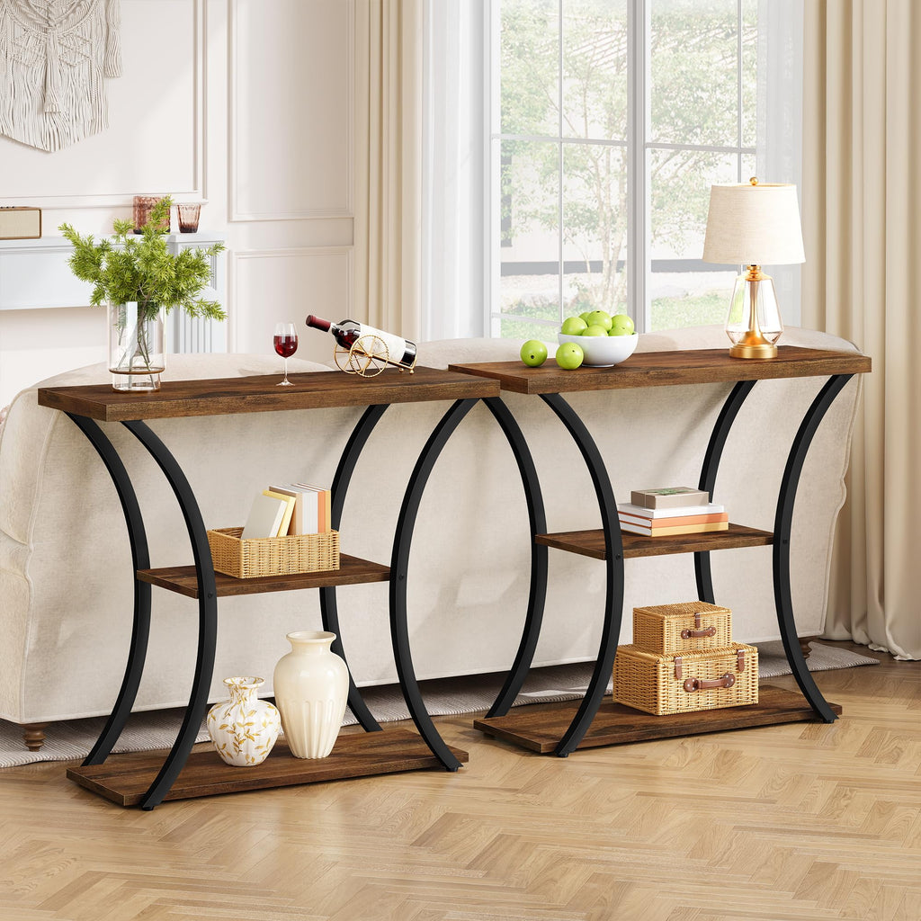3 Tier Console Table with Open Wood Shelves M401