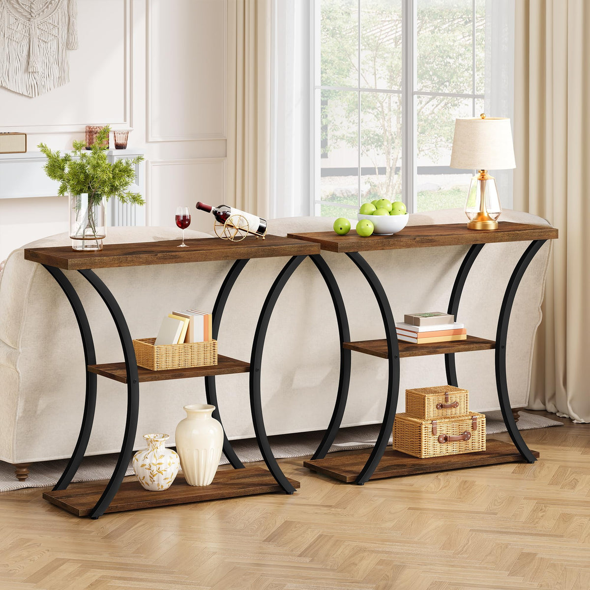 3 Tier Console Table with Open Wood Shelves M401
