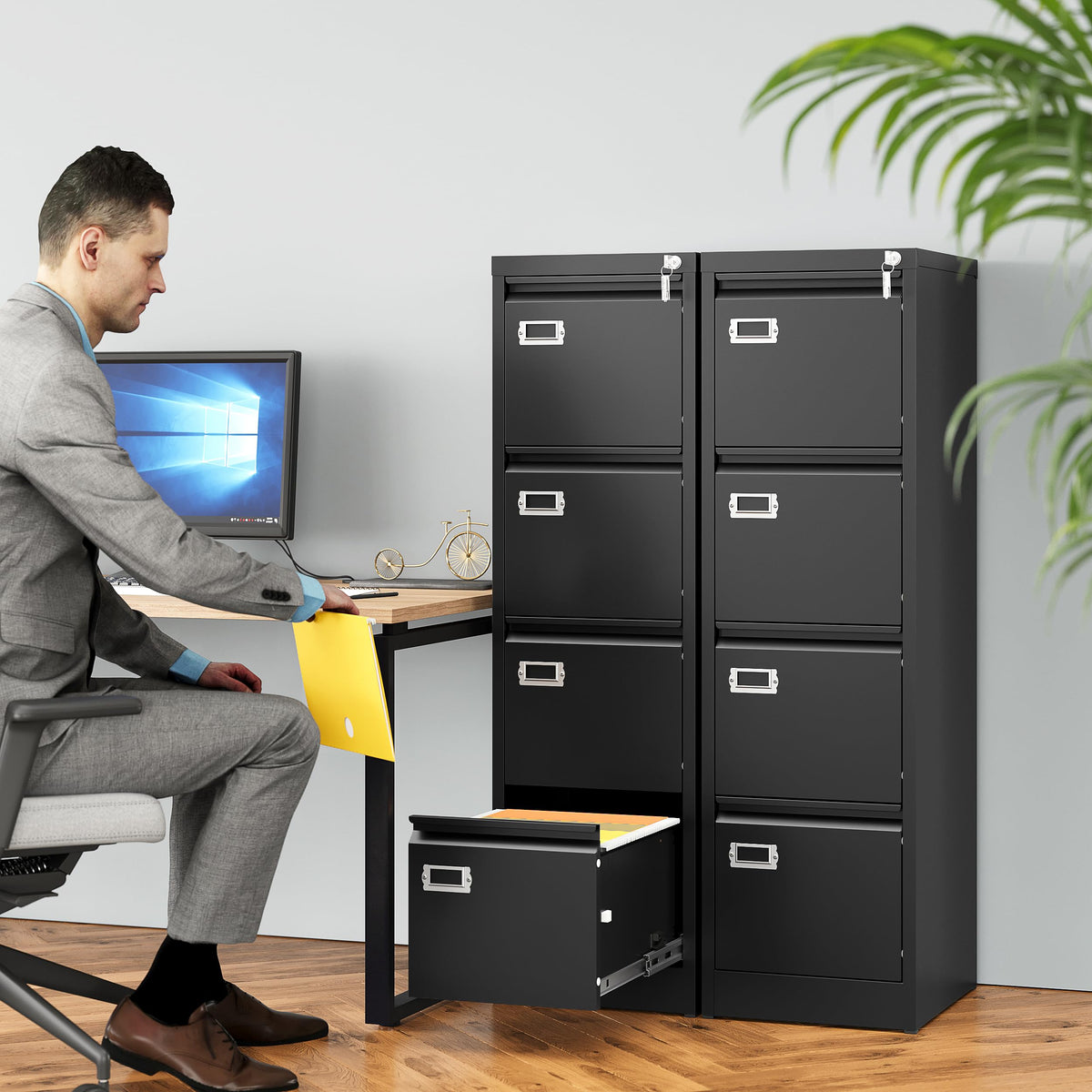 4 Drawer Black Metal File Cabinet with Lock N7896
