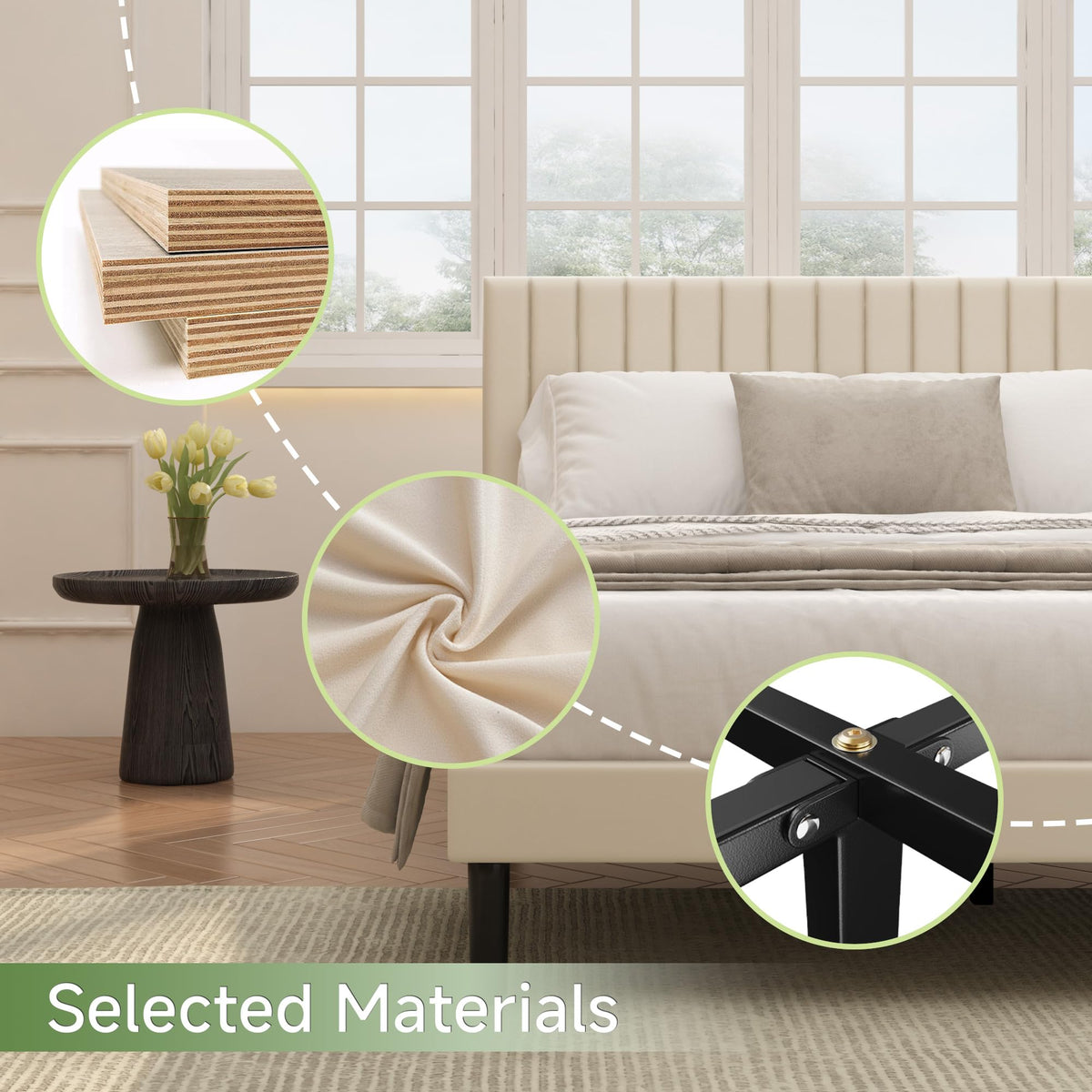 Beige Queen Velvet Bed Frame I42260