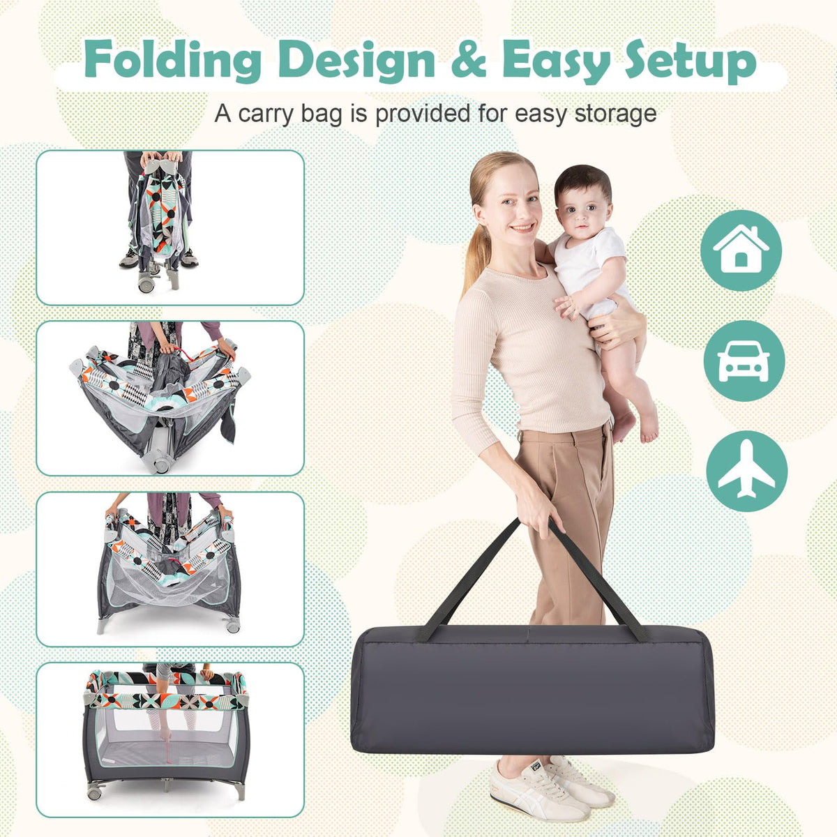 4 in 1 Portable Baby Crib Playpen with Bassinet X74061