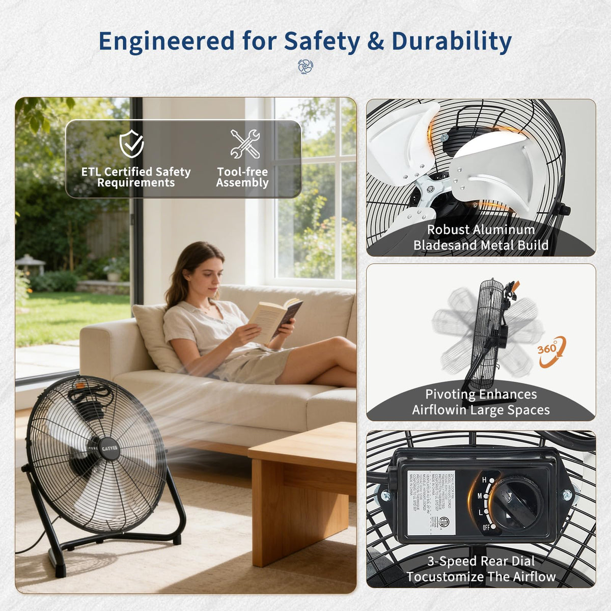 20 Inch High Velocity 3 Speeds Portable Floor Fan Q38838