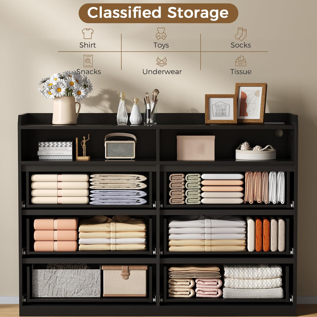 Black Dresser with LED Lights and Power Strip K776369
