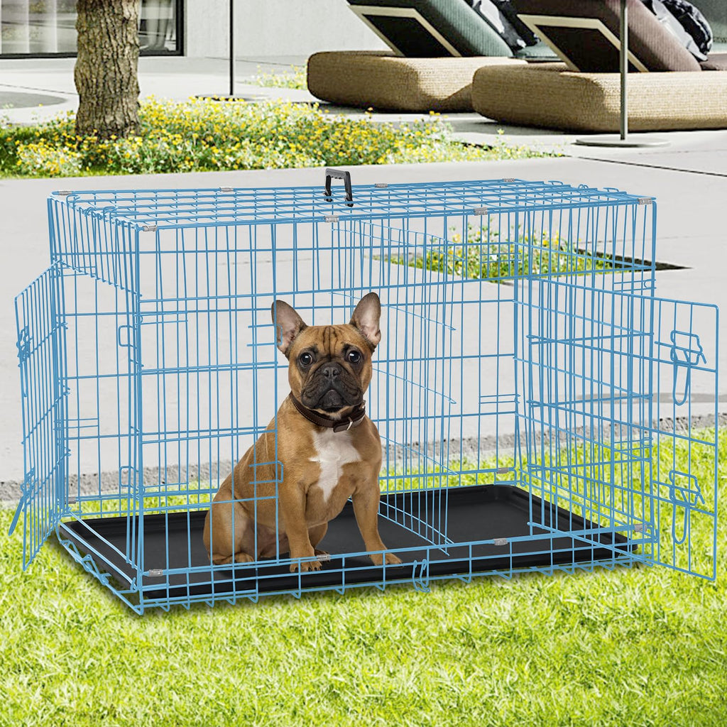 Folding Metal Dog Crate with Plastic Tray & Divider T94339