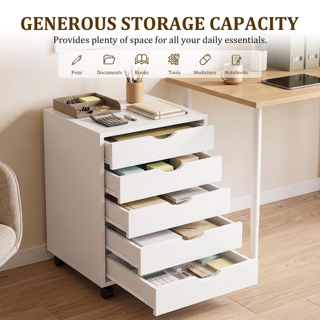 White 5 Drawer Rolling Storage Cabinet M4390