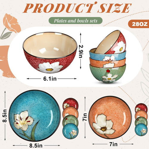 12 Pcs Floral Ceramic Dinnerware Set for 4 I241861