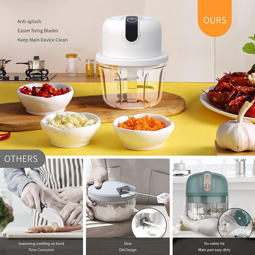White 3 Cup USB Rechargeable Portable Electric Garlic Crusher J840094