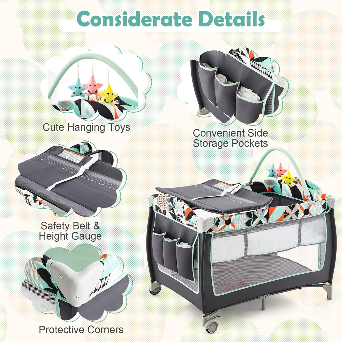 4 in 1 Portable Baby Crib Playpen with Bassinet X74061