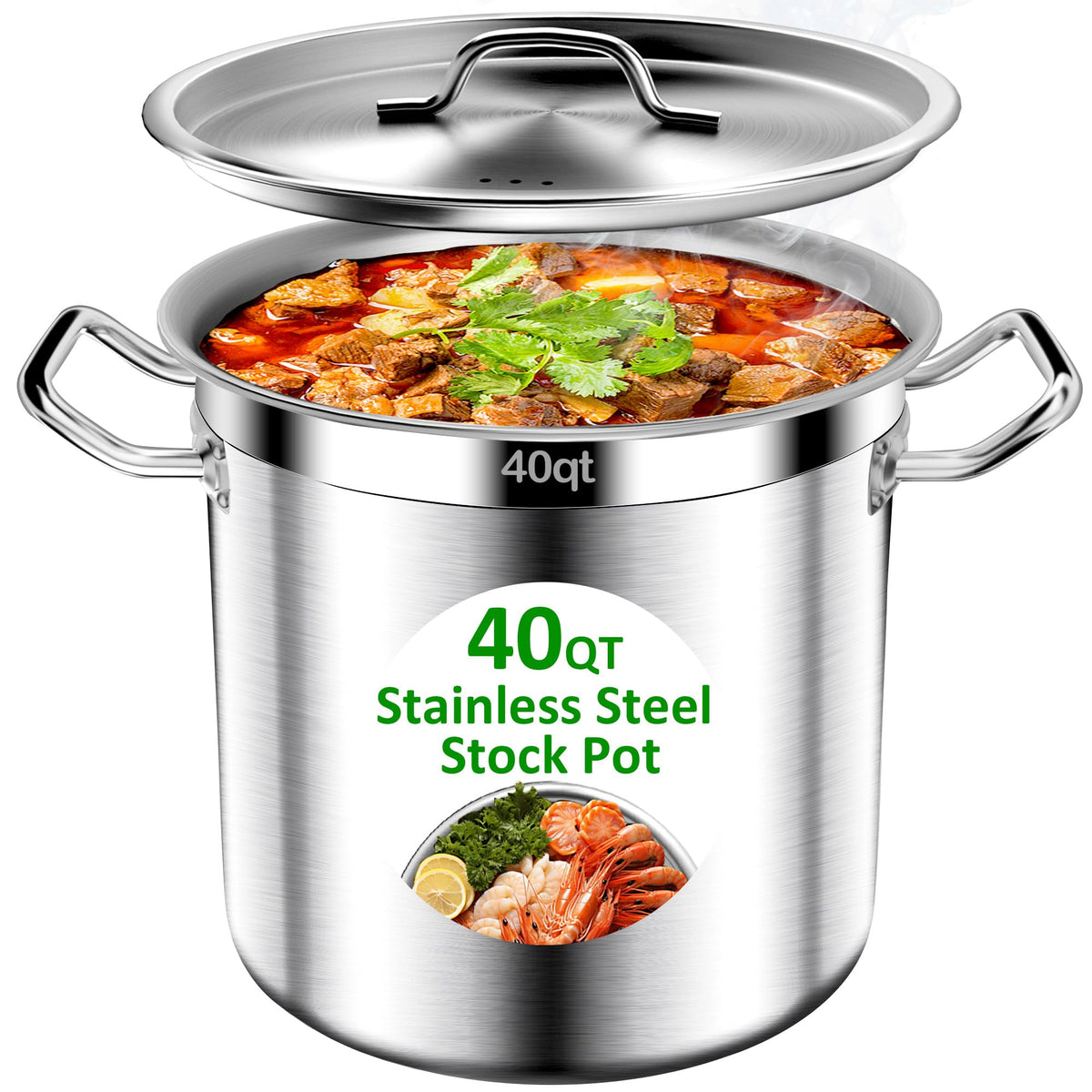 40QT Stainless Steel Stockpot with Lid L298