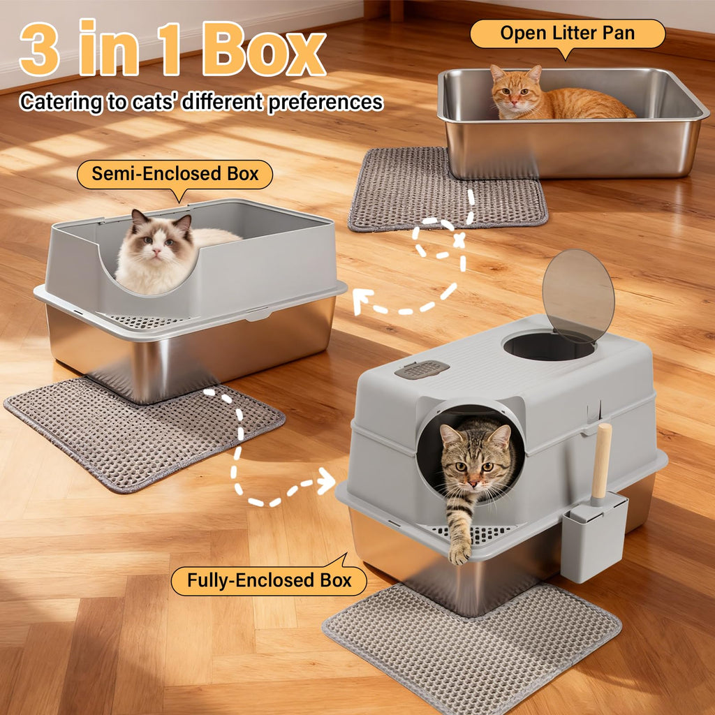 XL Stainless Steel Enclosed Cat Litter Box with Lid O518197