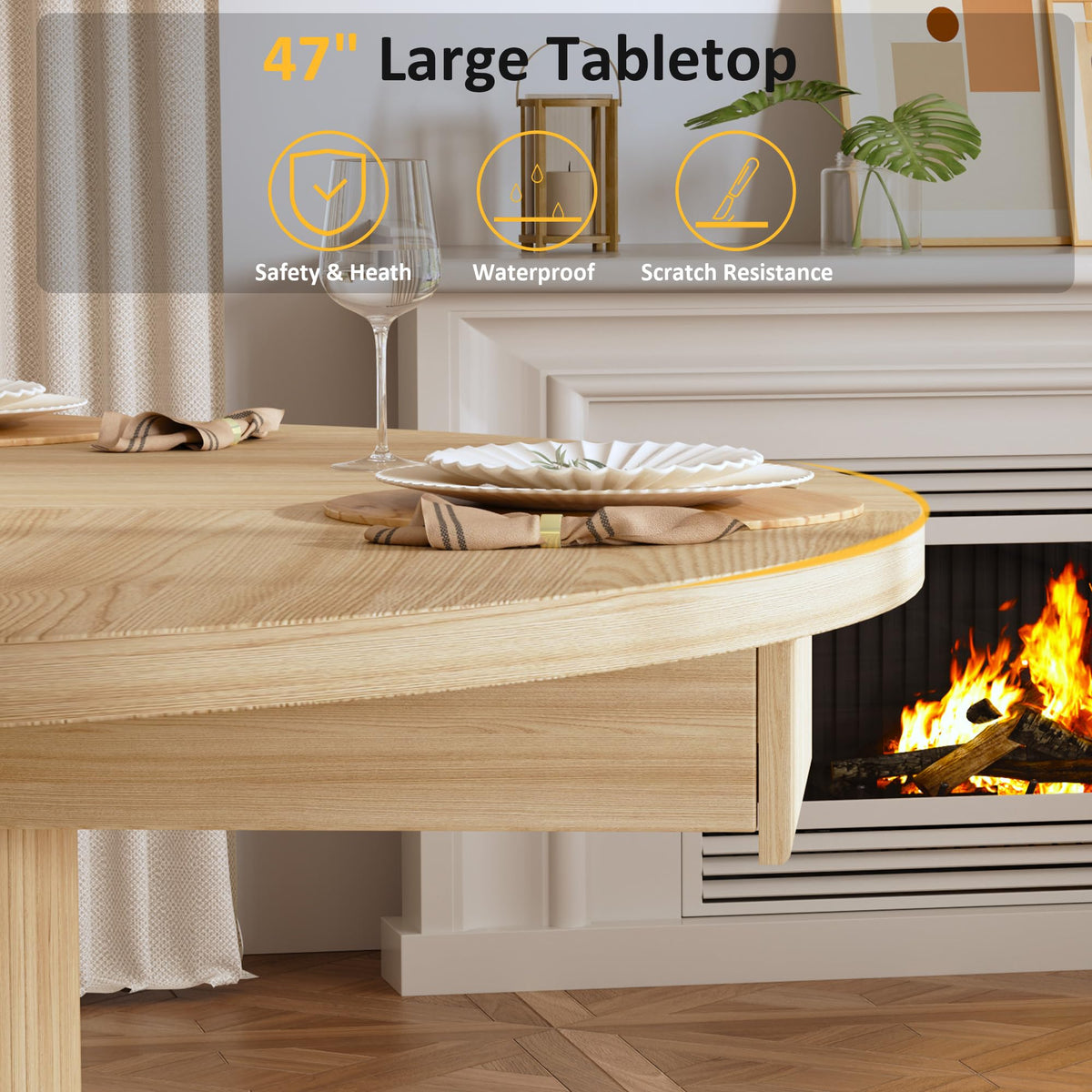 47.2" Round Wood Dining Table with 4 Drawers A492349