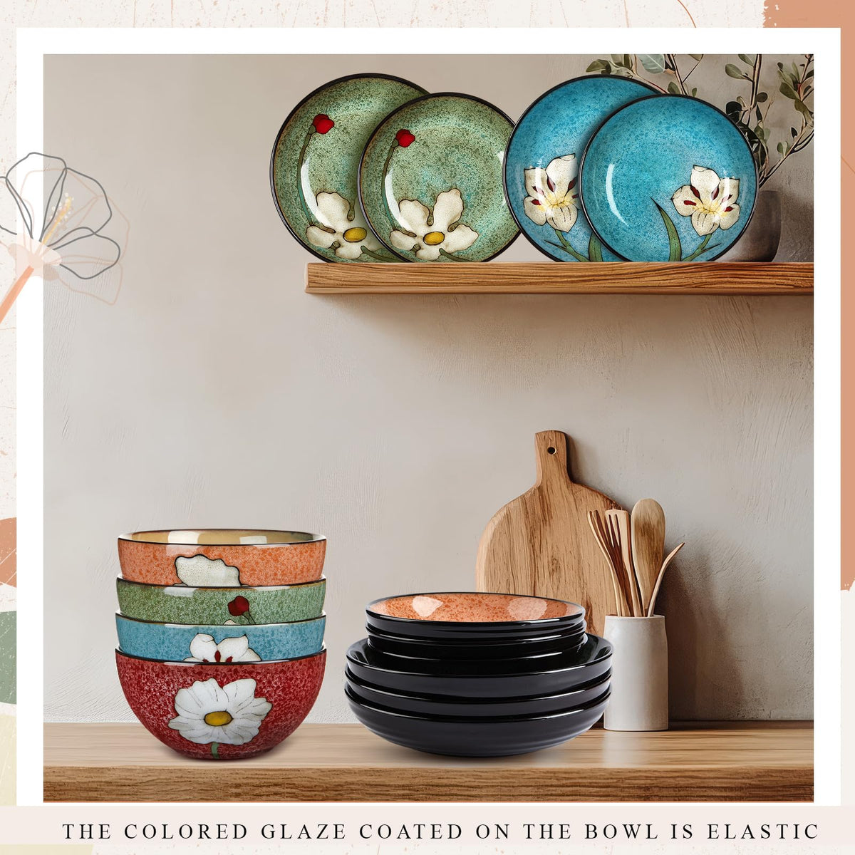 12 Pcs Floral Ceramic Dinnerware Set for 4 I241861