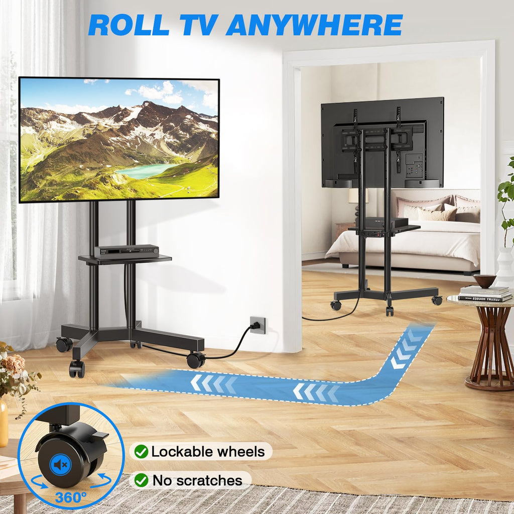 Mobile TV Cart Rolling TV Stand with Power Outlet for 32-75 Inch TVs C65668