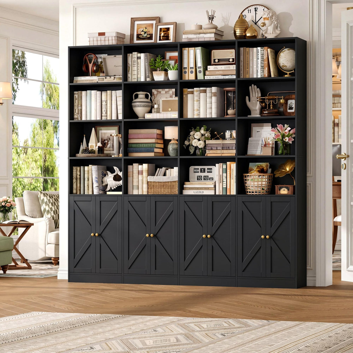 72.8" Black Bookshelf with 8 Doors A5933