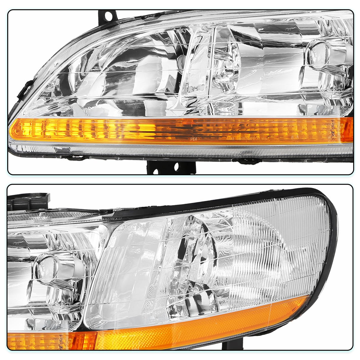 Headlight Assembly with Chrome Housing and Amber Reflector (L+R) W9064