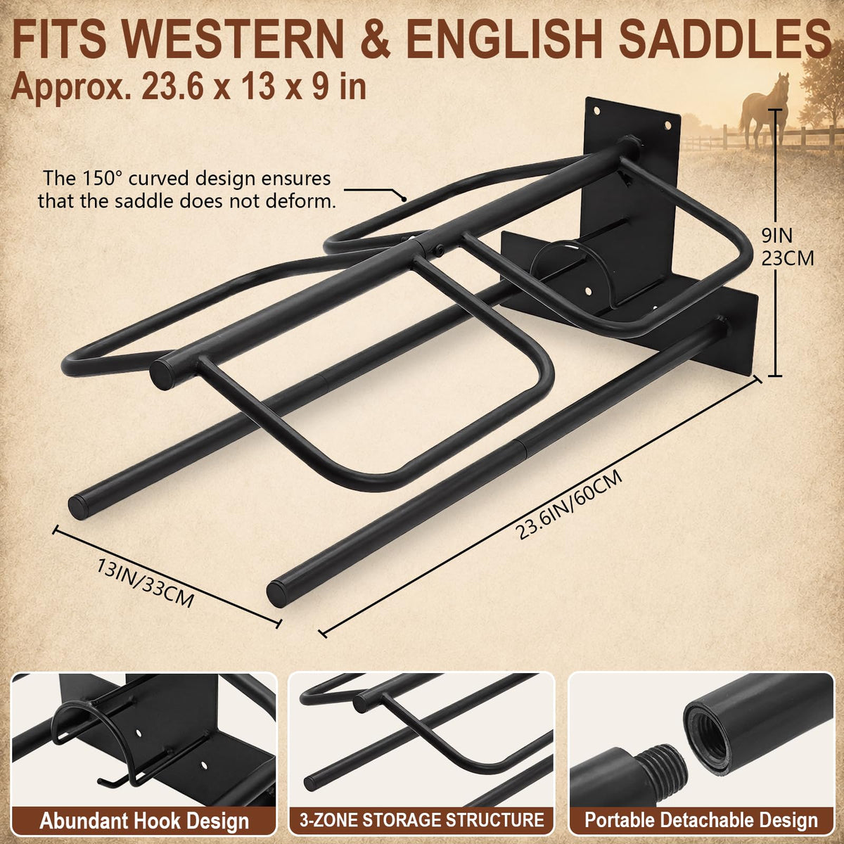 Wall Mounted Saddle Rack Set of 2, 120-lb Capacity Heavy Duty Iron Saddle Stand Z5340