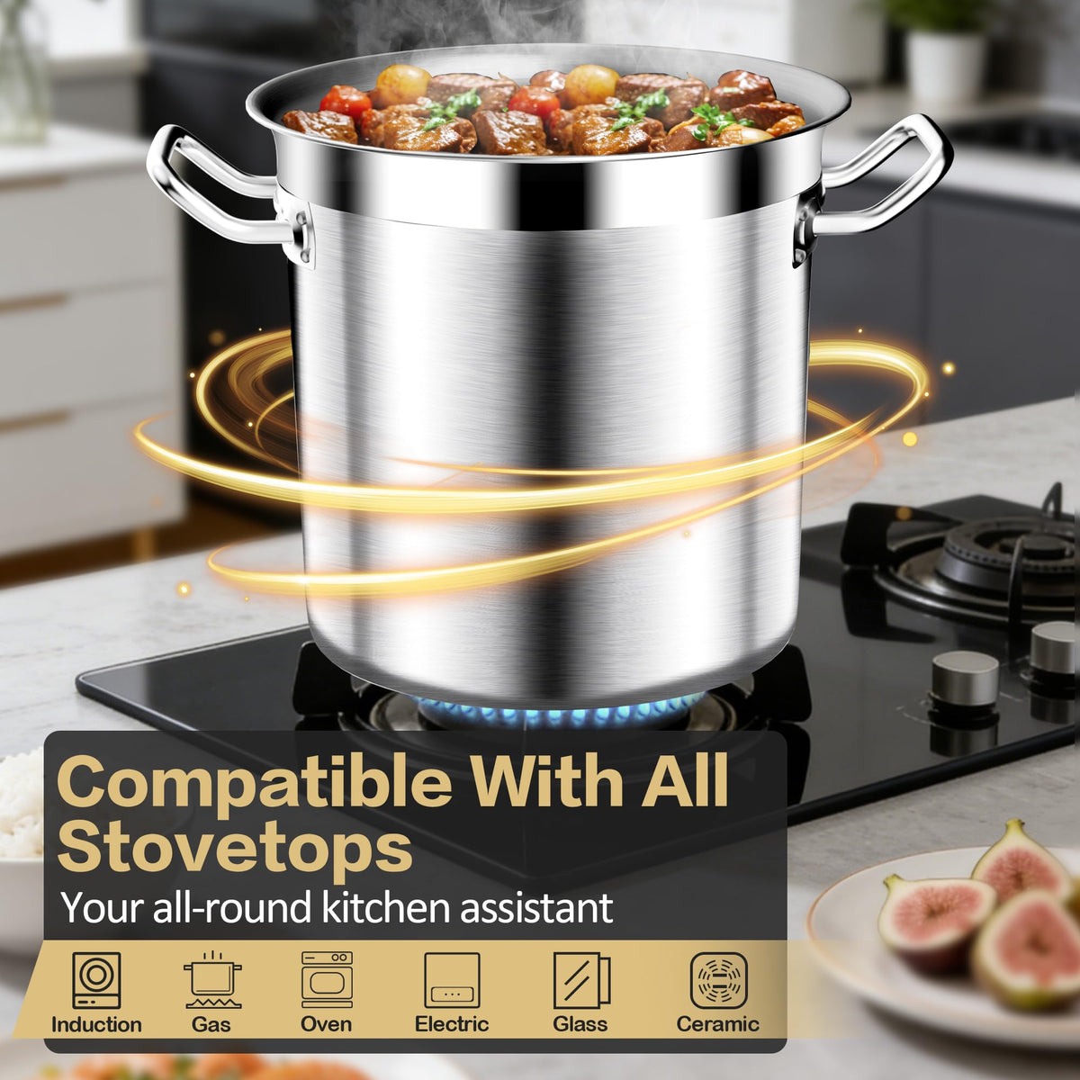 40QT Stainless Steel Stockpot with Lid L298