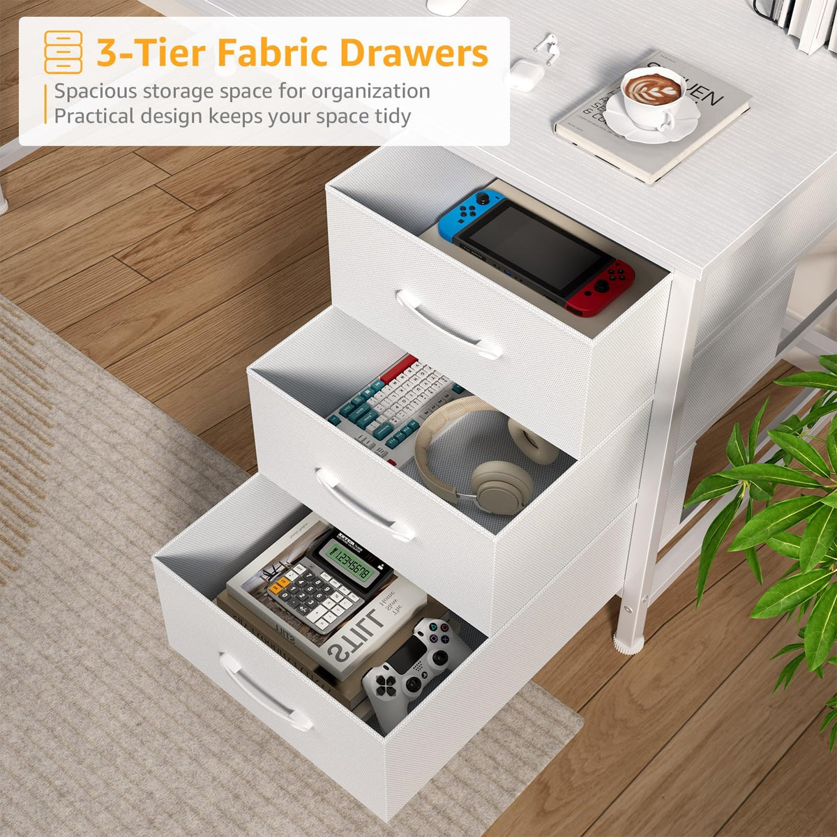 White Computer Desk with Hutch & Drawers 47 Inch R872