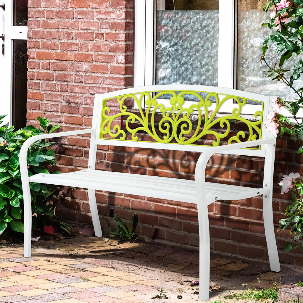 47in Weatherproof Metal Outdoor Bench with Back and Armrests B268