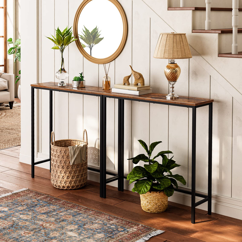 Narrow Console Table, Rustic Brown and Black Y475