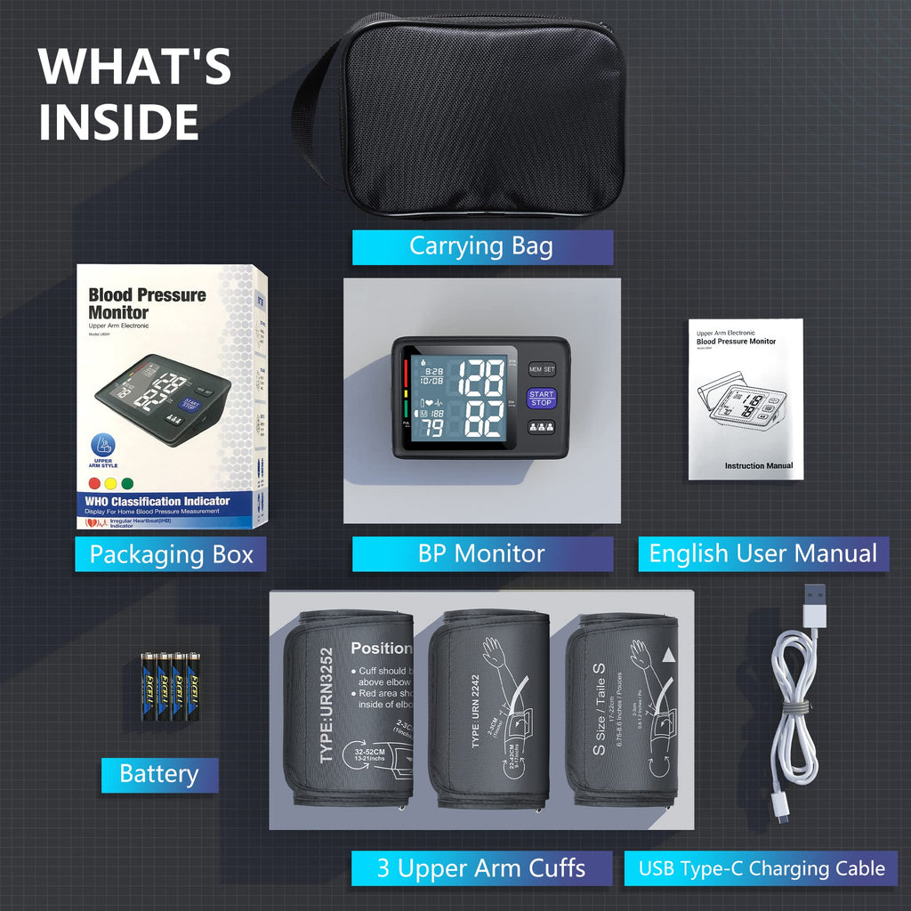 Blood Pressure Machine Upper Arm, 3 Size Cuffs, Automatic Digital BP Monitor, Large Backlit LCD C74856