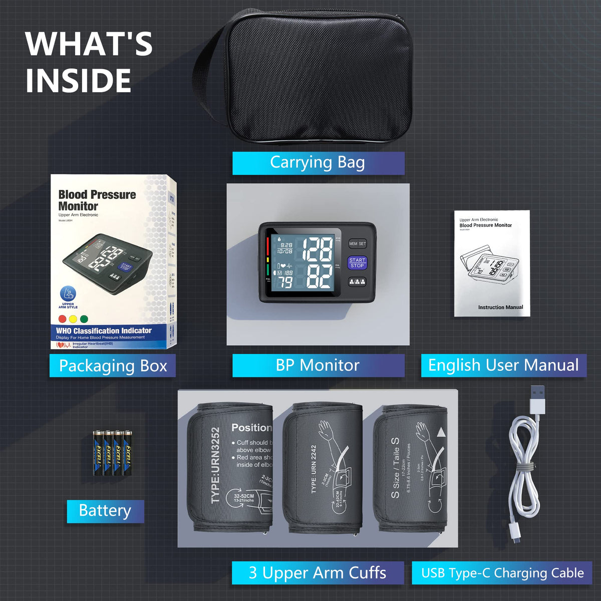 Blood Pressure Machine Upper Arm, 3 Size Cuffs, Automatic Digital BP Monitor, Large Backlit LCD C74856