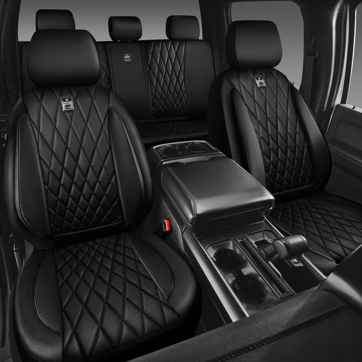 5 Seats Faux Leather Seat Covers Full Set Pure Black Q812