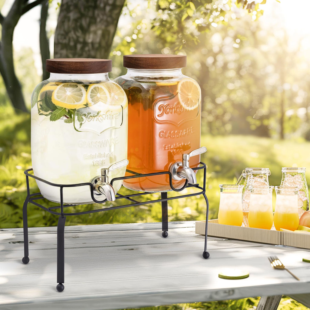1 Gallon Glass Drink Dispenser with Stand, 2 Pcs F862
