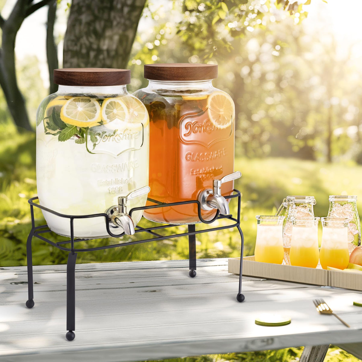 1 Gallon Glass Drink Dispenser with Stand, 2 Pcs F862