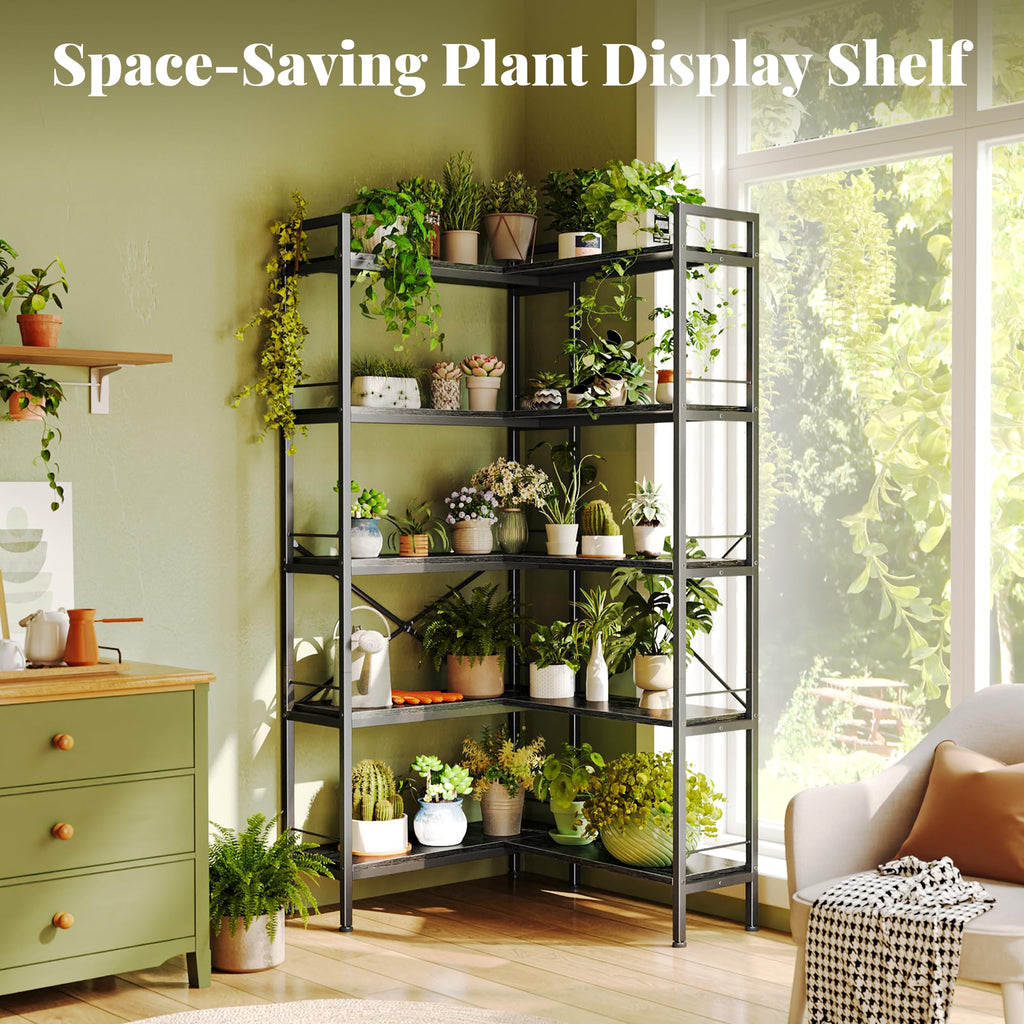 5 Tier L Shaped Corner Bookshelf with 10 Open Shelves I639