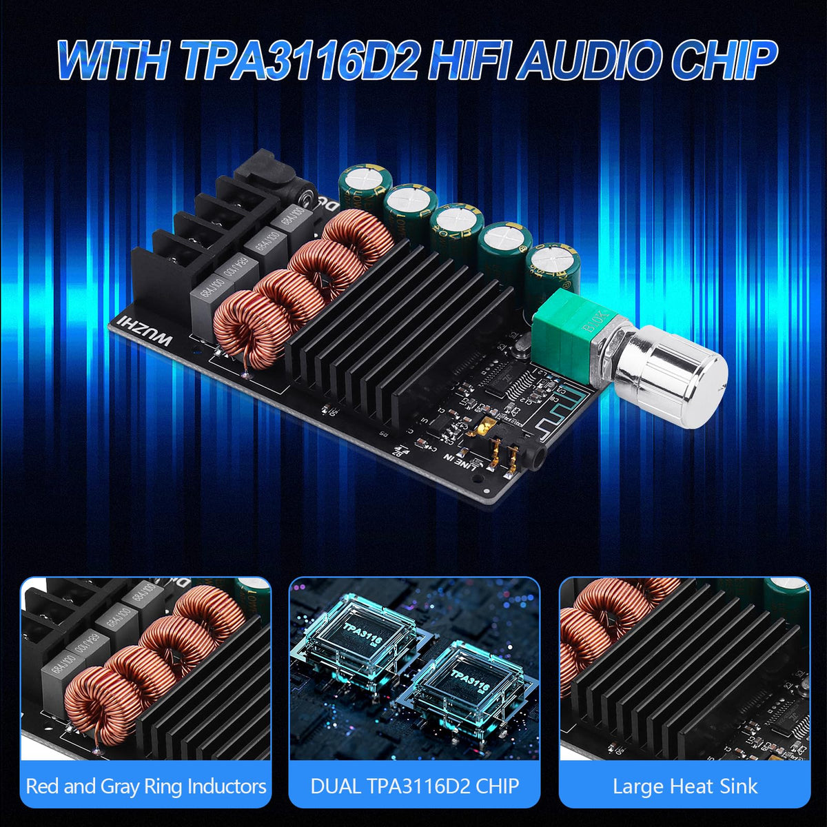 Bluetooth 5.0 Audio Amplifier Board 100W x 2 2.0 Channel Mini Amp V85380