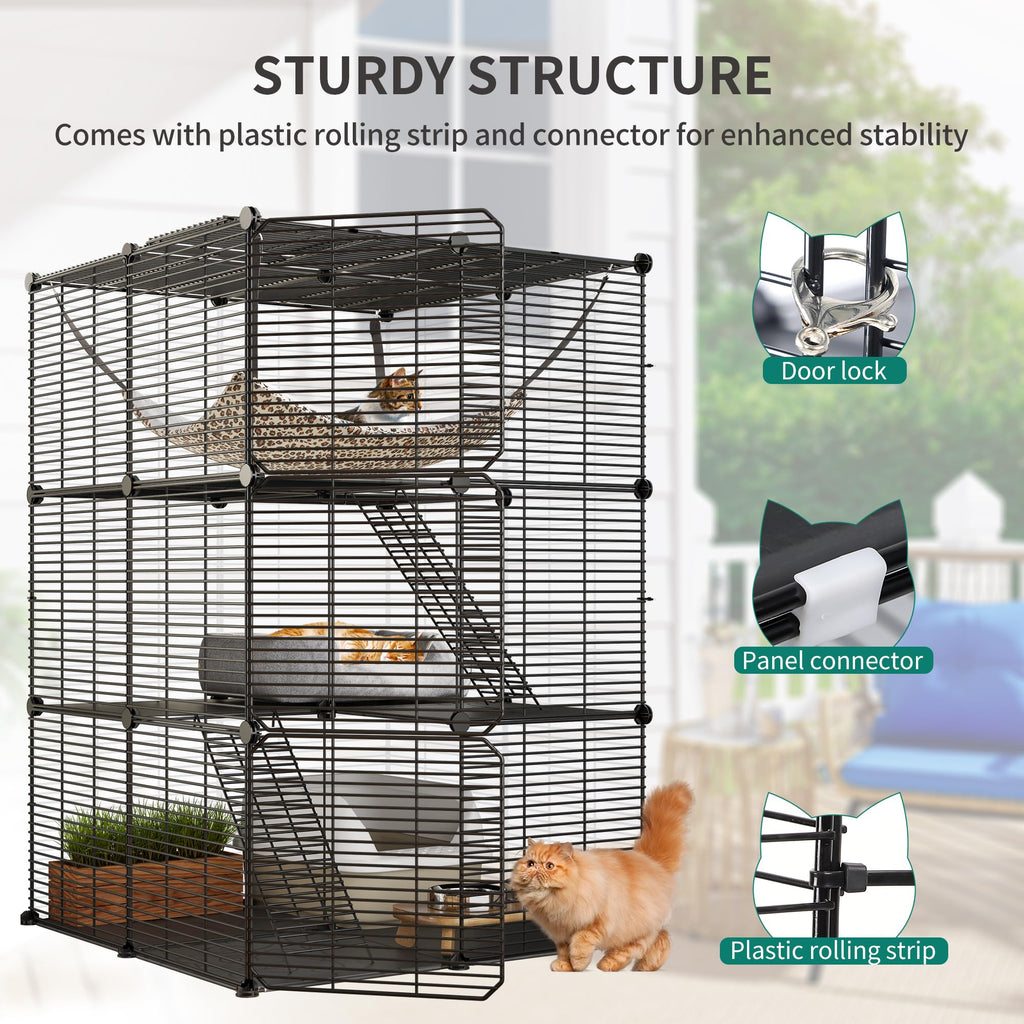 Cat Cage Indoor Cat Enclosures Metal Kennel with Hammock J211