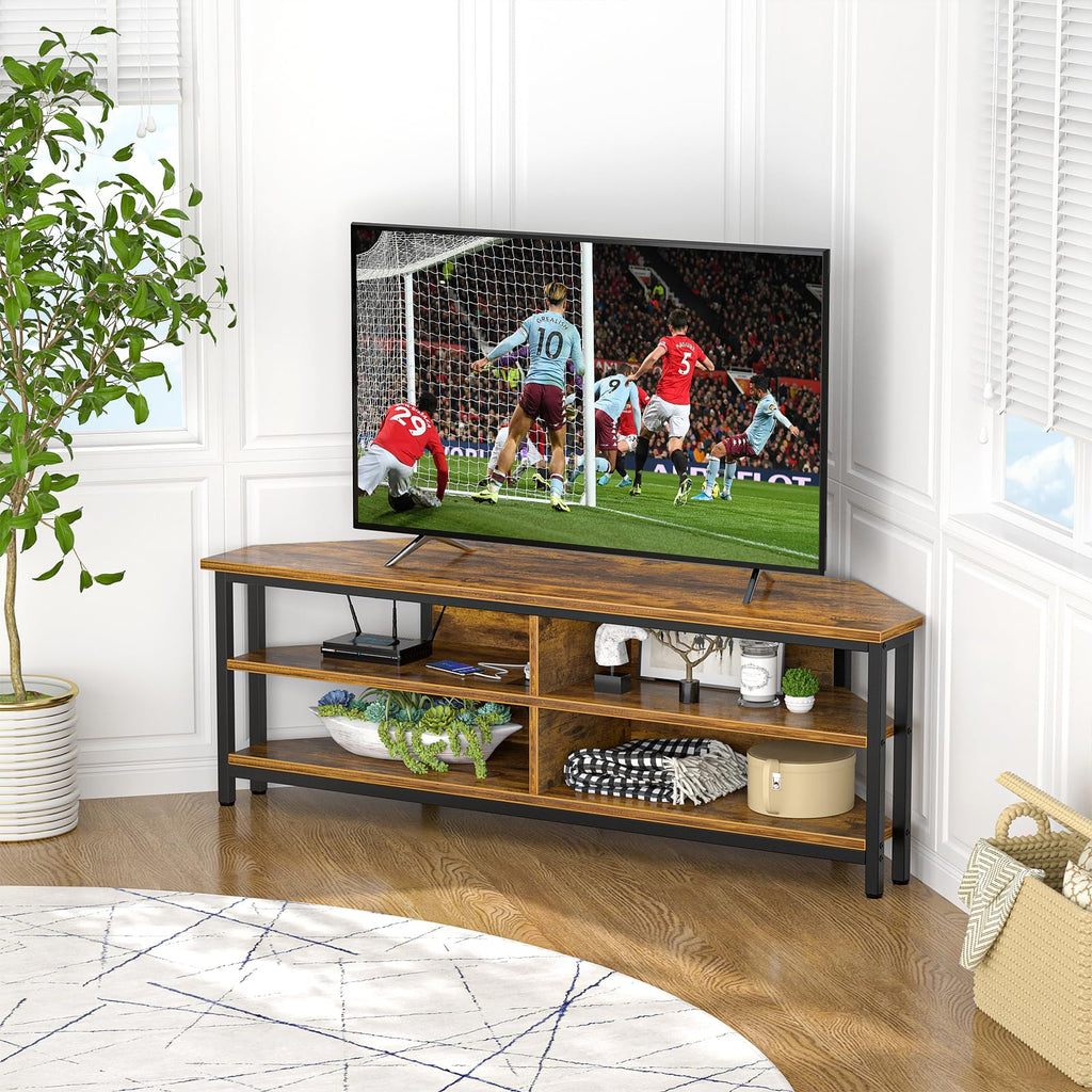 55'' Corner TV Stand with Power Outlet and 4 Open Storage Shelves I9311
