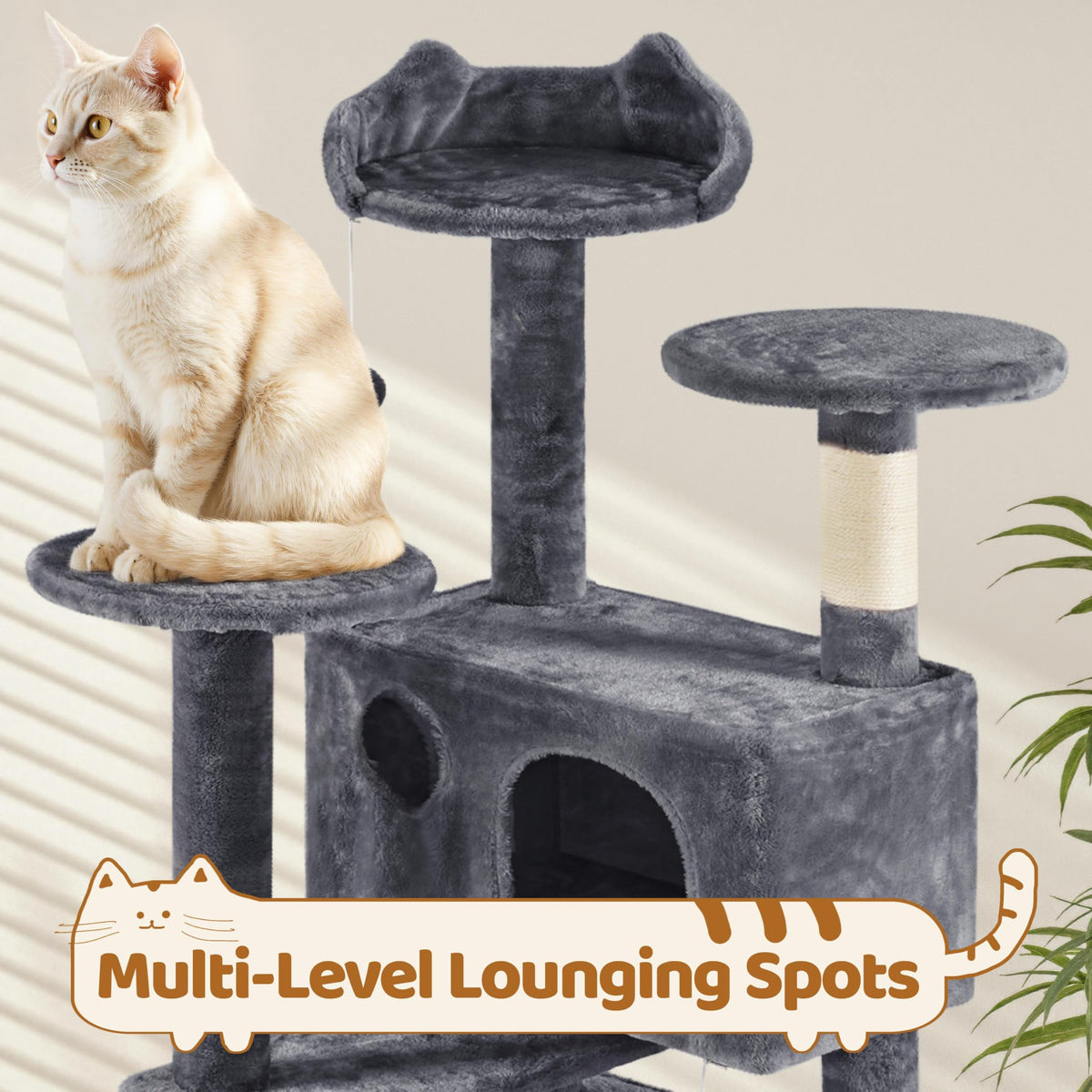 70in Multi-Level Cat Tree with Sisal Scratching Posts R714511