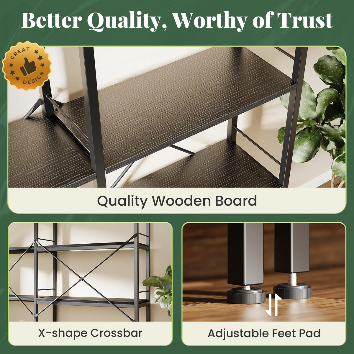 5 Tier L Shaped Corner Bookshelf with 10 Open Shelves I639