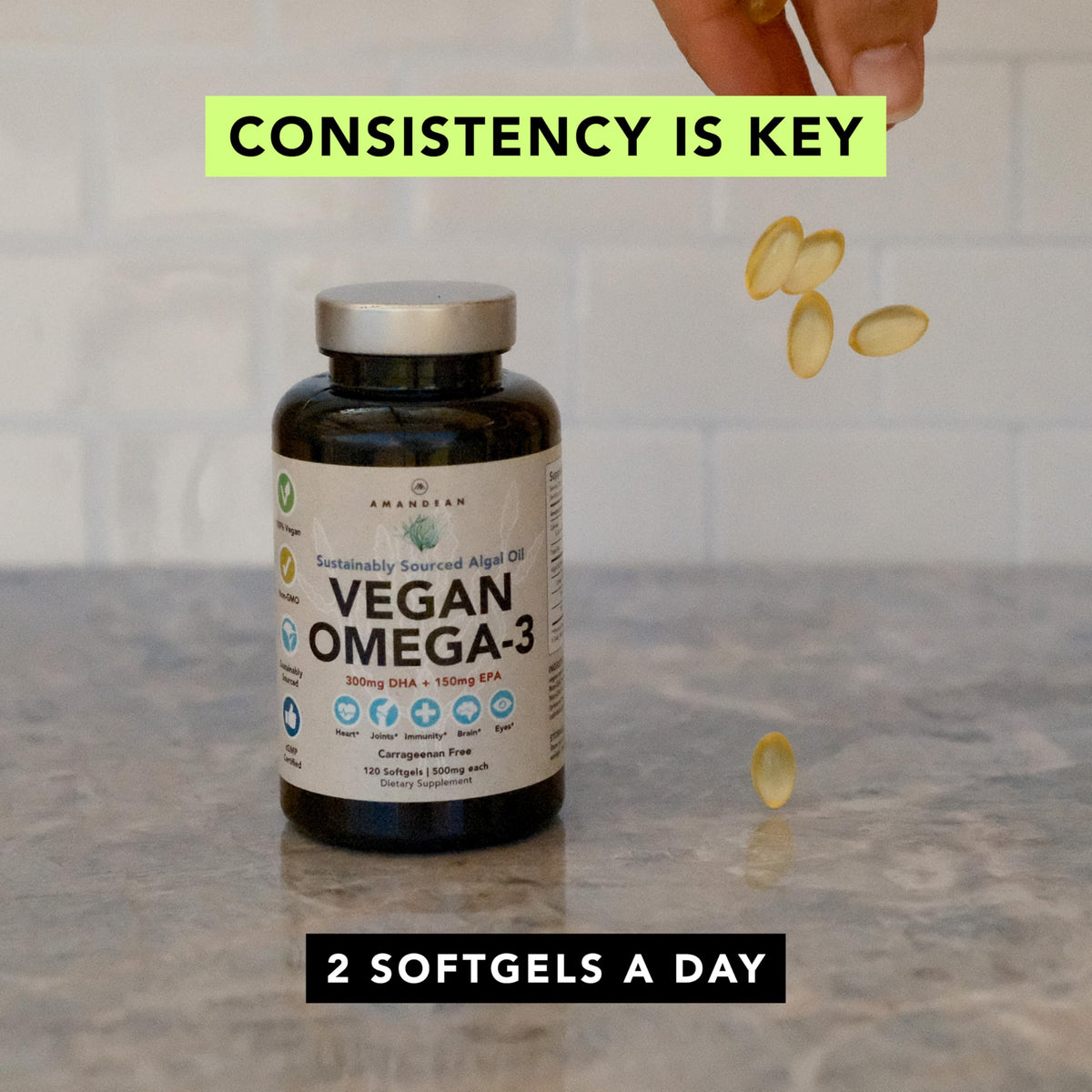 Vegan Omega-3 Algal Oil DHA EPA Softgels, 120ct T917