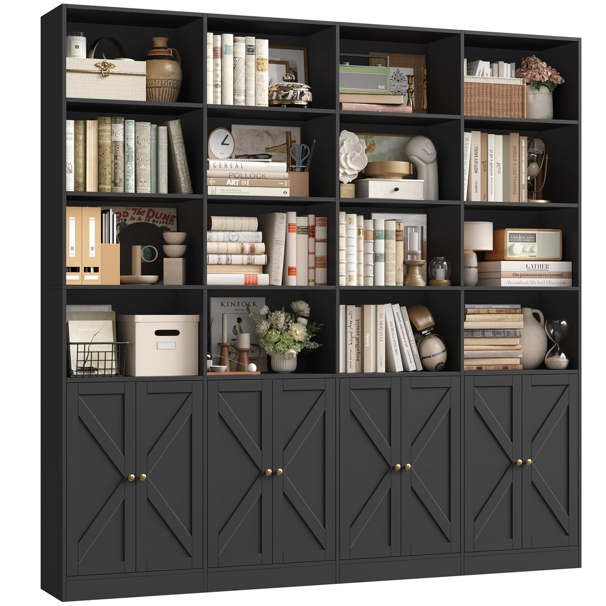 72.8" Black Bookshelf with 8 Doors A5933